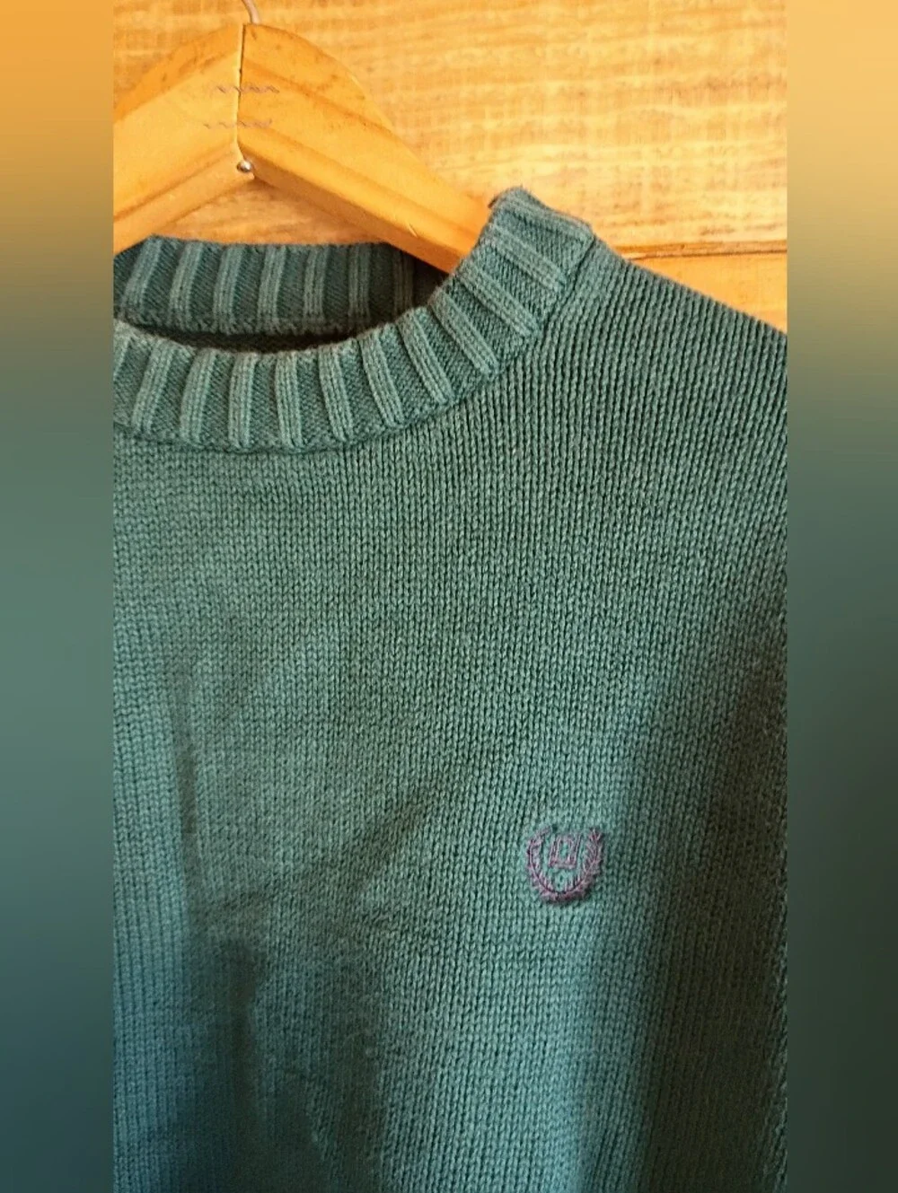 Chaps Forest Green Preppy Cotton Polo Crewneck Sweater Dark Academic Sporty
